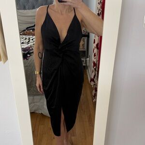 ASOS Black Twist-Front Spaghetti Strap Midi Dress